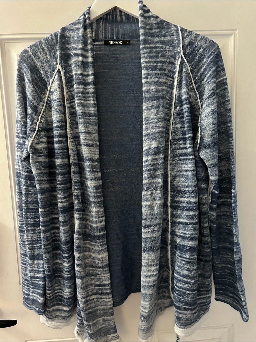 NIC+ZOE Blue and White Striped Open-Front Women's Cardigan